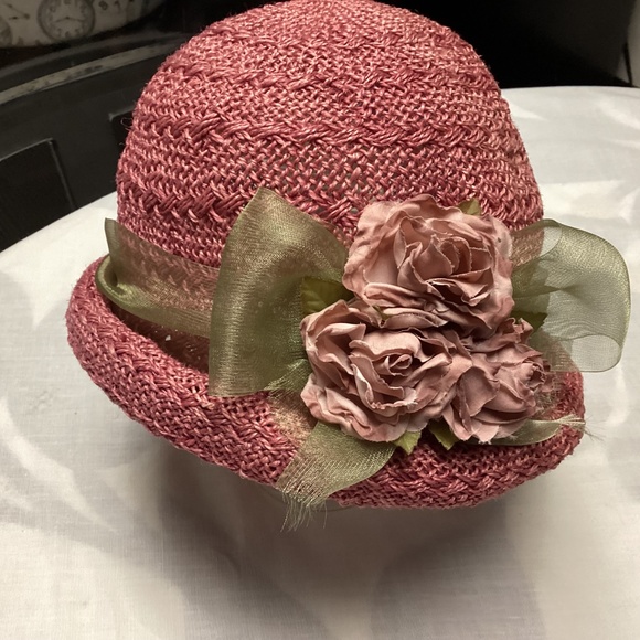 Chic Pink Women's Hat with Floral Accents - Picture 7 of 10